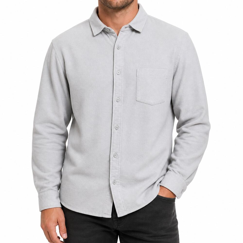Fabletics Shirt Mens Large Gray Button Up Long Sleeve Collared Pocket Casual
